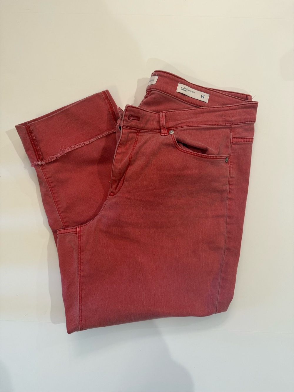 J.Jill denim Authentic Fit Cropped washed Red Jeans with cuff